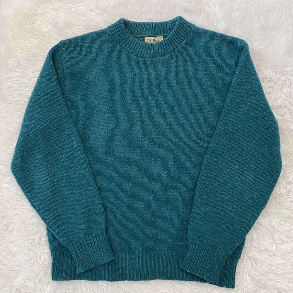Vintage LL Bean Women's Wool Sweater Large Green Long Sleeve Knit Pullover USA